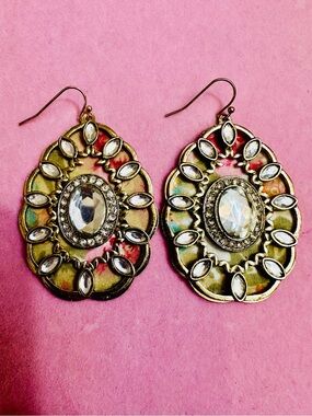 Boho Floral Print Rhinestone Statement Earrings